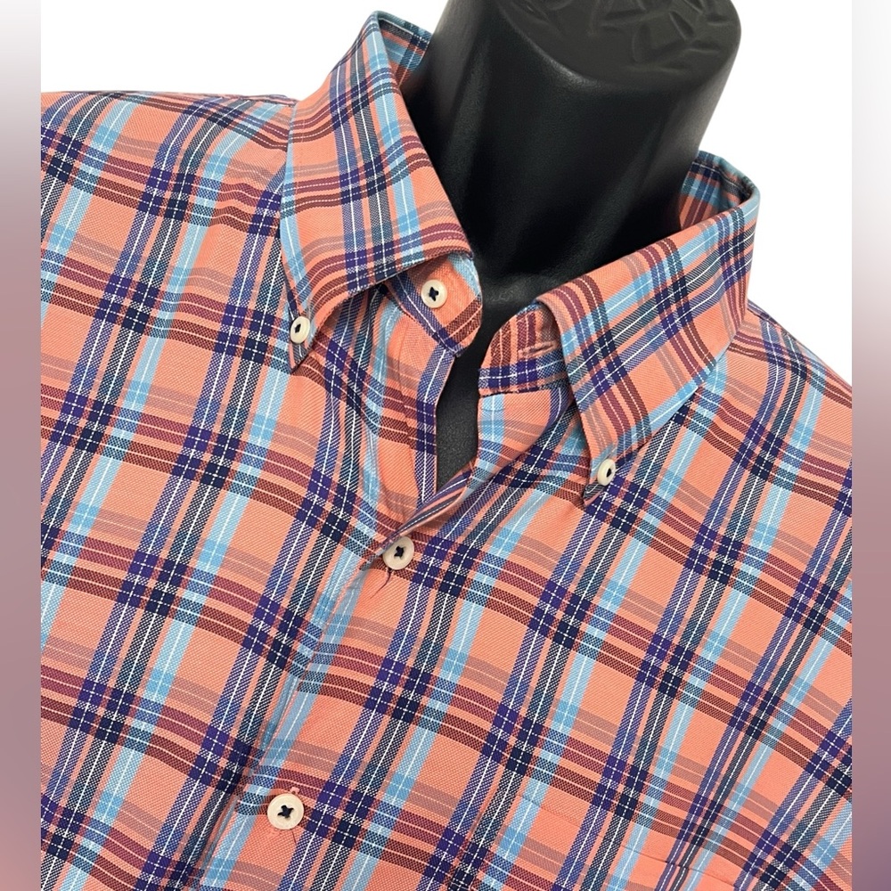Peter Millar Plaid Button Down Shirt 2XL Long Sleeve Cotton Orange Purple Preppy